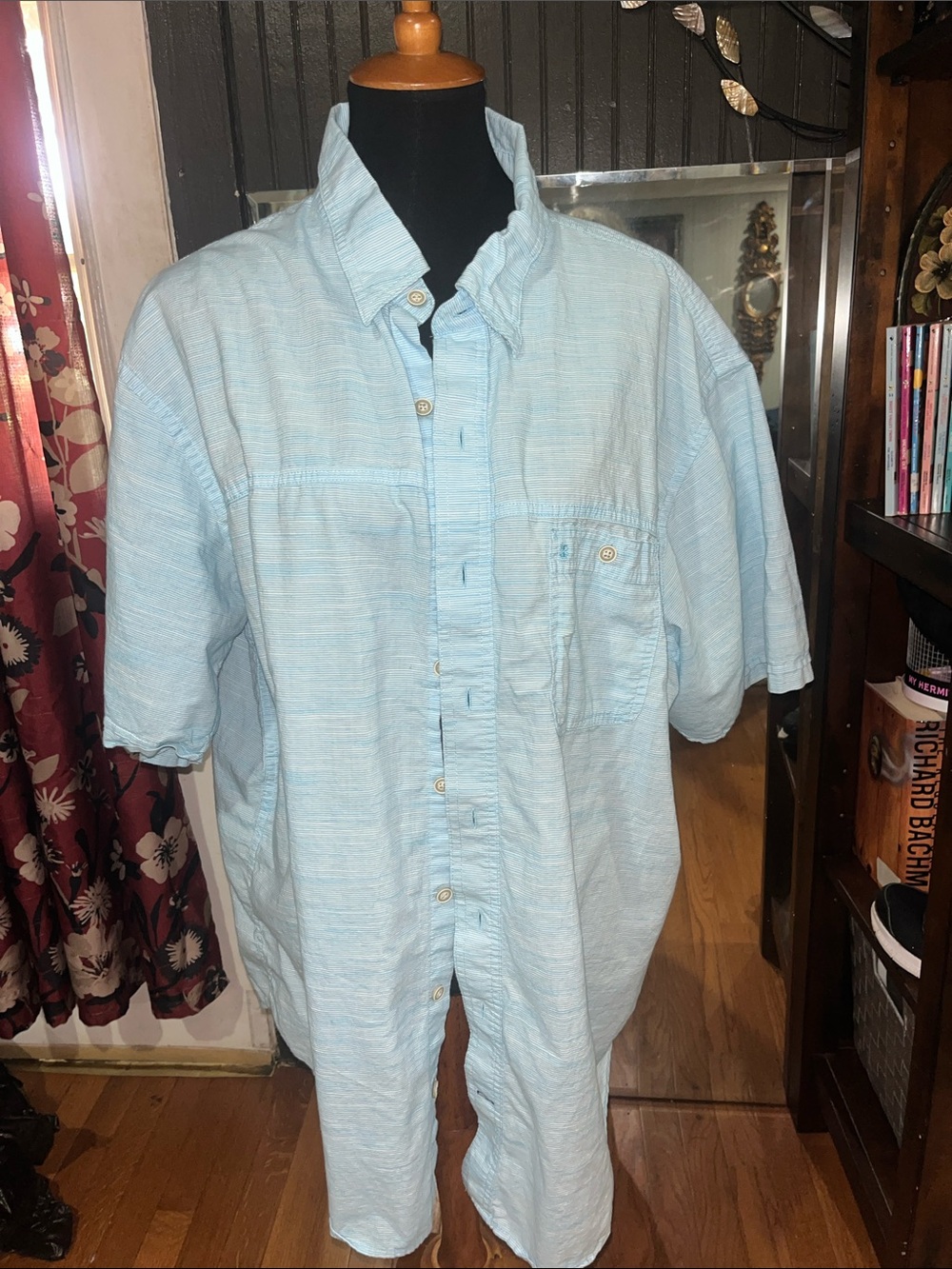 Light Blue Men's Short-Sleeve Button-Up Shirt 2XLT